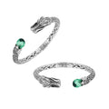 Wholesale sterling silver dragon head cuff bracelet with green quartz handcrafted in Bali