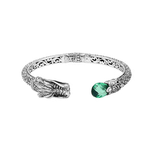 Wholesale sterling silver dragon head cuff bracelet with green quartz handcrafted in Bali