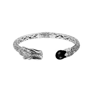 Wholesale sterling silver dragon head cuff bracelet with black onyx handcrafted in Bali