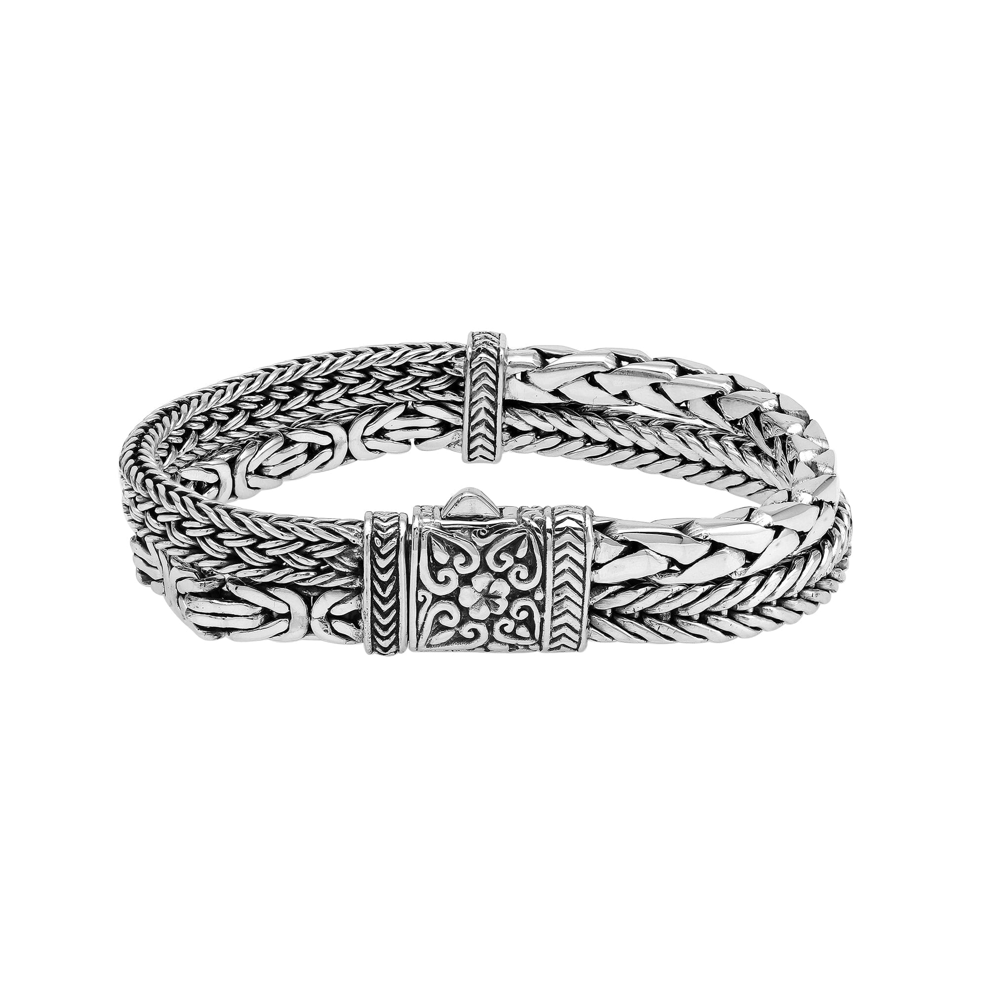 Wholesale sterling silver double wheat chain cuff bracelet handcrafted in Bali