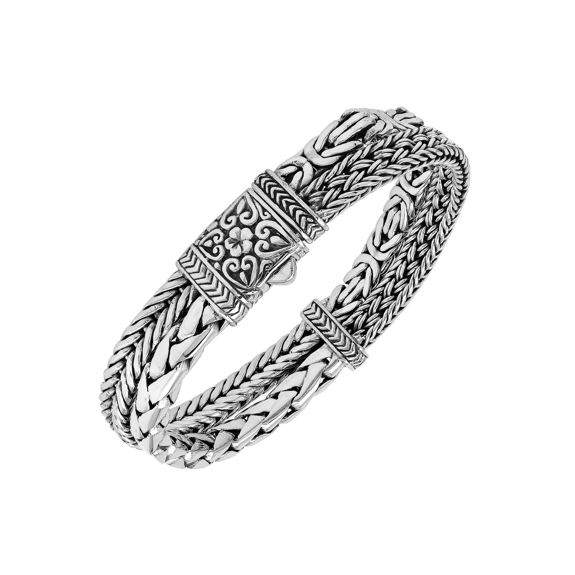 Wholesale sterling silver double wheat chain cuff bracelet handcrafted in Bali