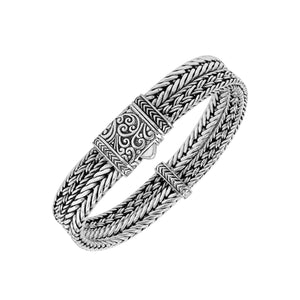 Wholesale sterling silver triple wheat chain cuff bracelet handcrafted in Bali