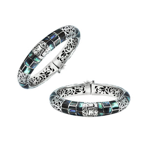Wholesale sterling silver abalone shell inlay bangle bracelet handcrafted in Bali