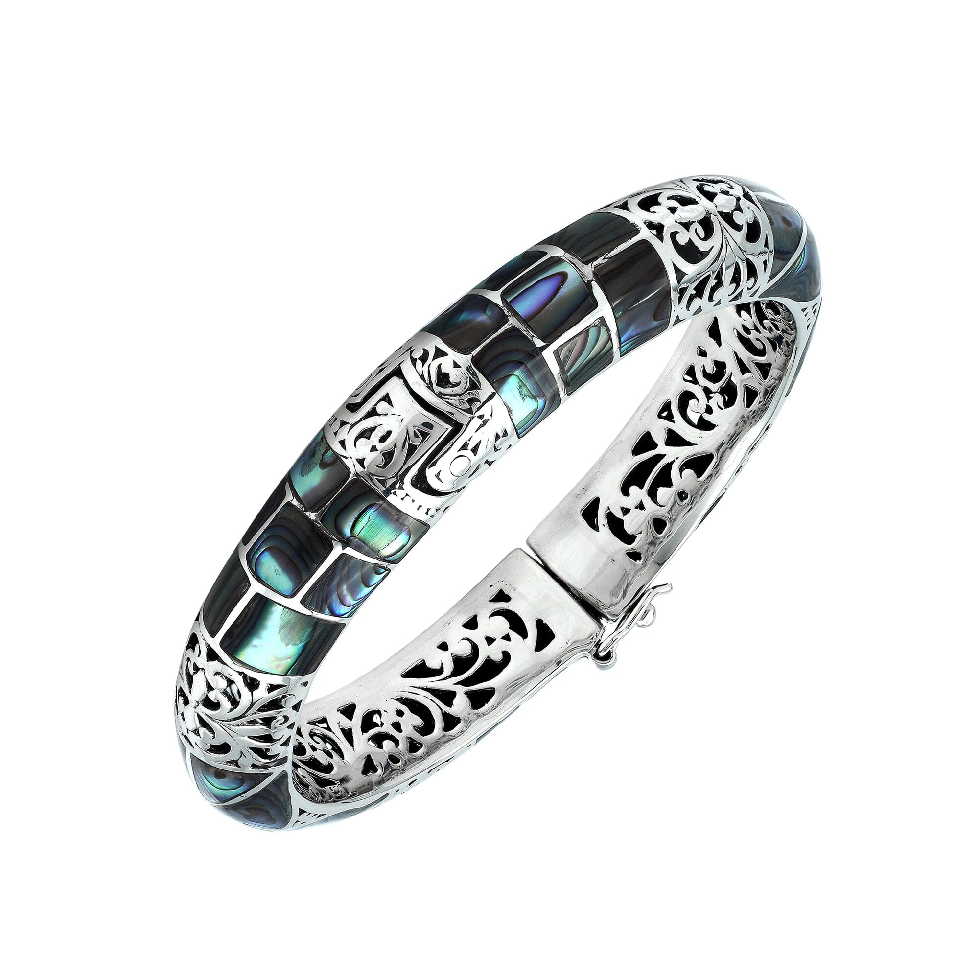 Wholesale sterling silver abalone shell inlay bangle bracelet handcrafted in Bali