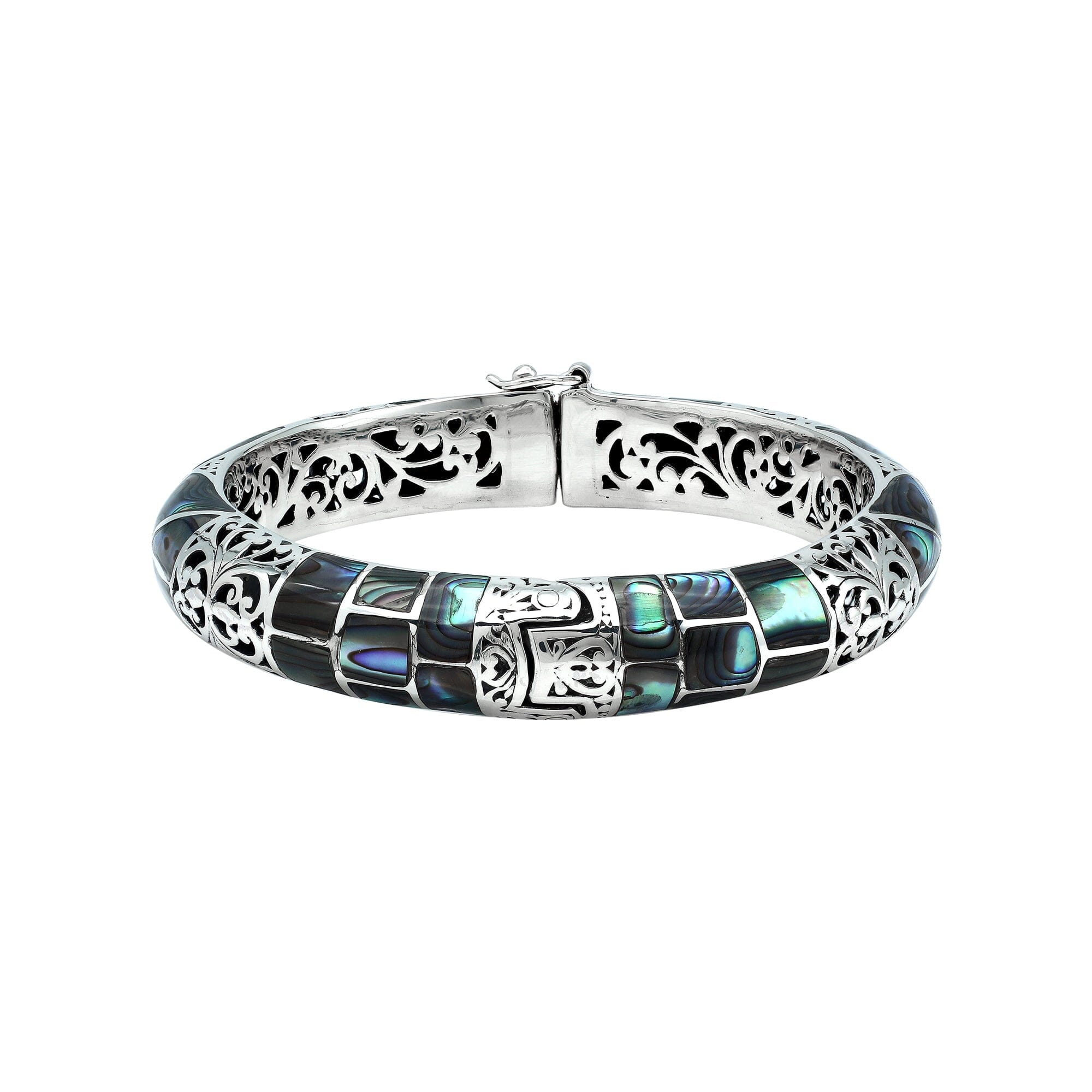 Wholesale sterling silver abalone shell inlay bangle bracelet handcrafted in Bali