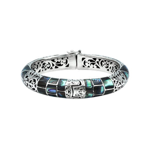 Wholesale sterling silver abalone shell inlay bangle bracelet handcrafted in Bali