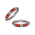 Sterling silver hinged bangle with red coral inlay and intricate filigree design handcrafted in Bali.