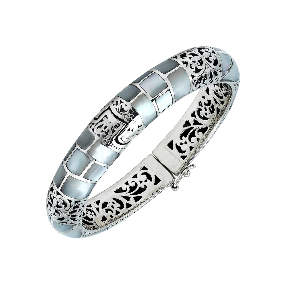 AB-1249-MOP Sterling Silver Bangle With Mother Of pearl Jewelry Bali Designs Inc 