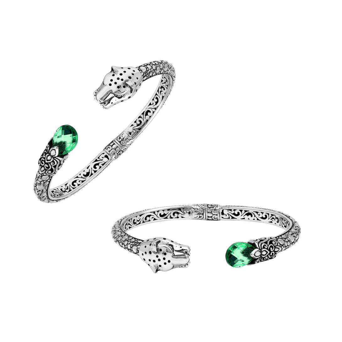 AB-1250-GQ Sterling Silver Bangle With Green Quartz Jewelry Bali Designs Inc 