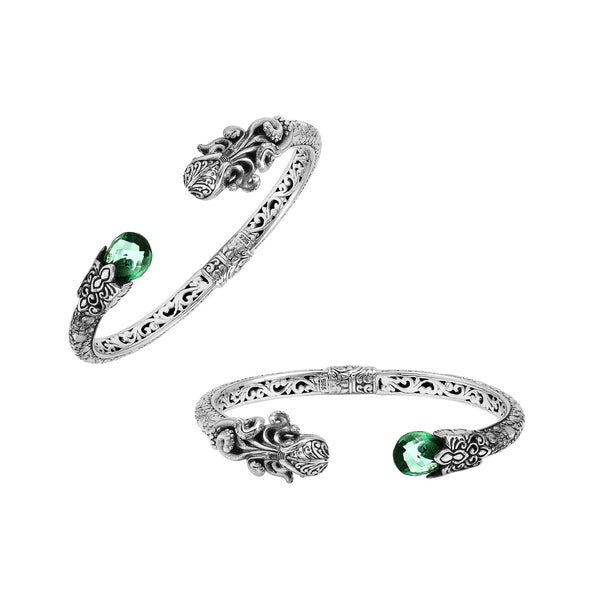 AB-1251-GQ Sterling Silver Bangle With Green Quartz Jewelry Bali Designs Inc 