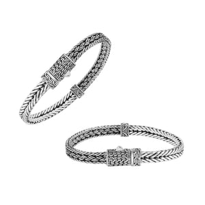 Sterling silver woven chain bracelet featuring ornamental detailing and a secure push clasp, designed for professional jewelry retailers and wholesale distributors.