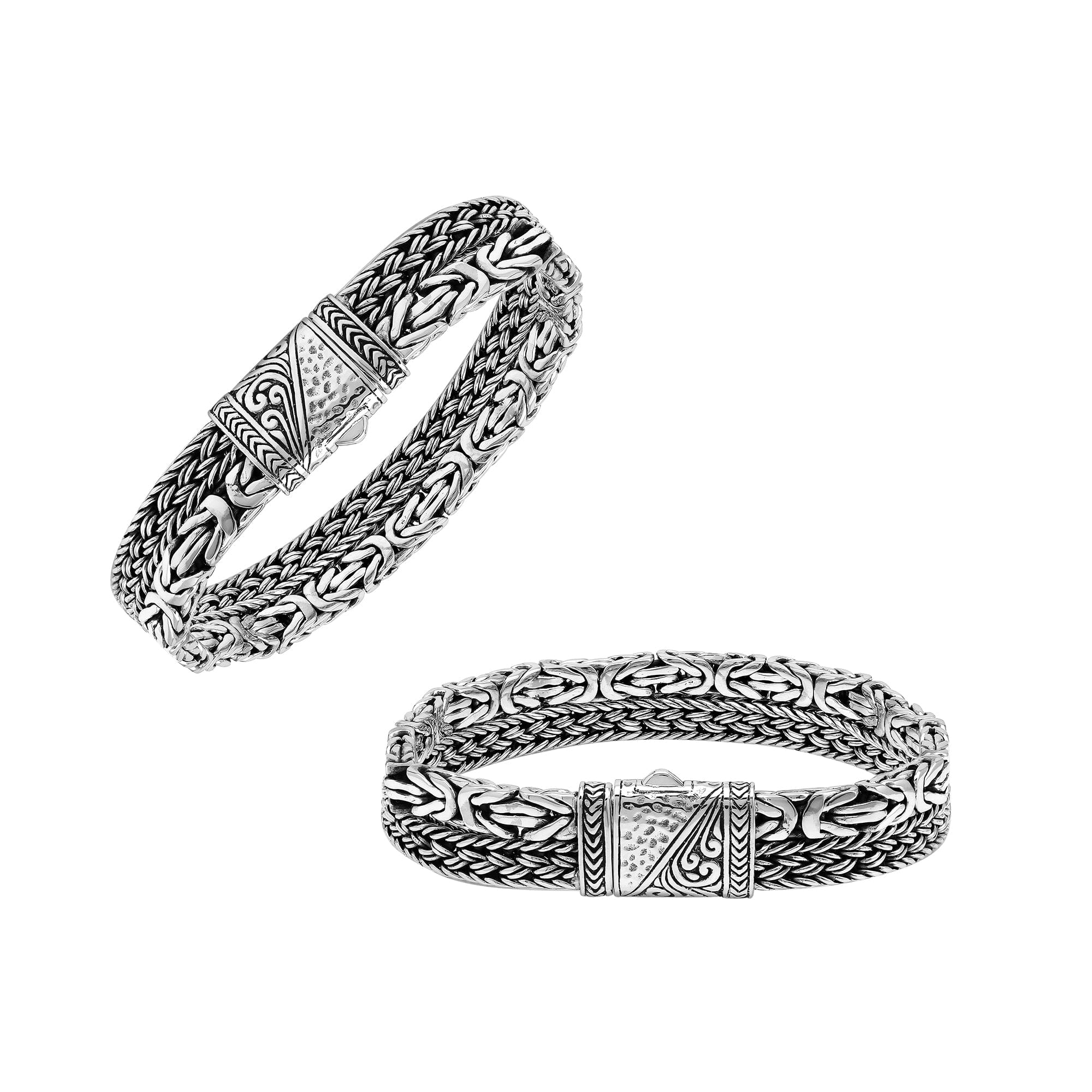 Sterling silver woven chain bracelet with bold handcrafted Bali detailing and a secure push lock clasp designed for high-quality wholesale jewelry collections.