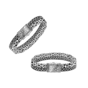 Sterling silver woven chain bracelet with bold handcrafted Bali detailing and a secure push lock clasp designed for high-quality wholesale jewelry collections.