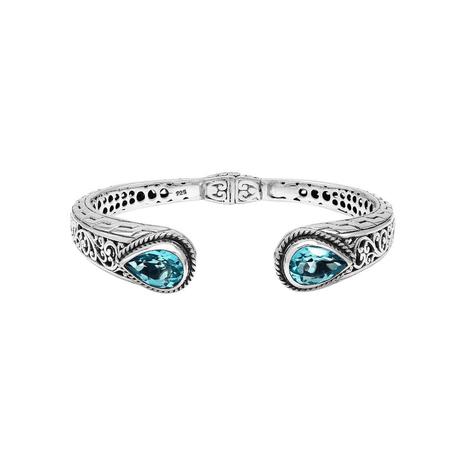 AB-1260-BT Sterling Silver Bangle With Blue Topaz Q. Jewelry Bali Designs Inc 