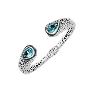 AB-1260-BT Sterling Silver Bangle With Blue Topaz Q. Jewelry Bali Designs Inc 