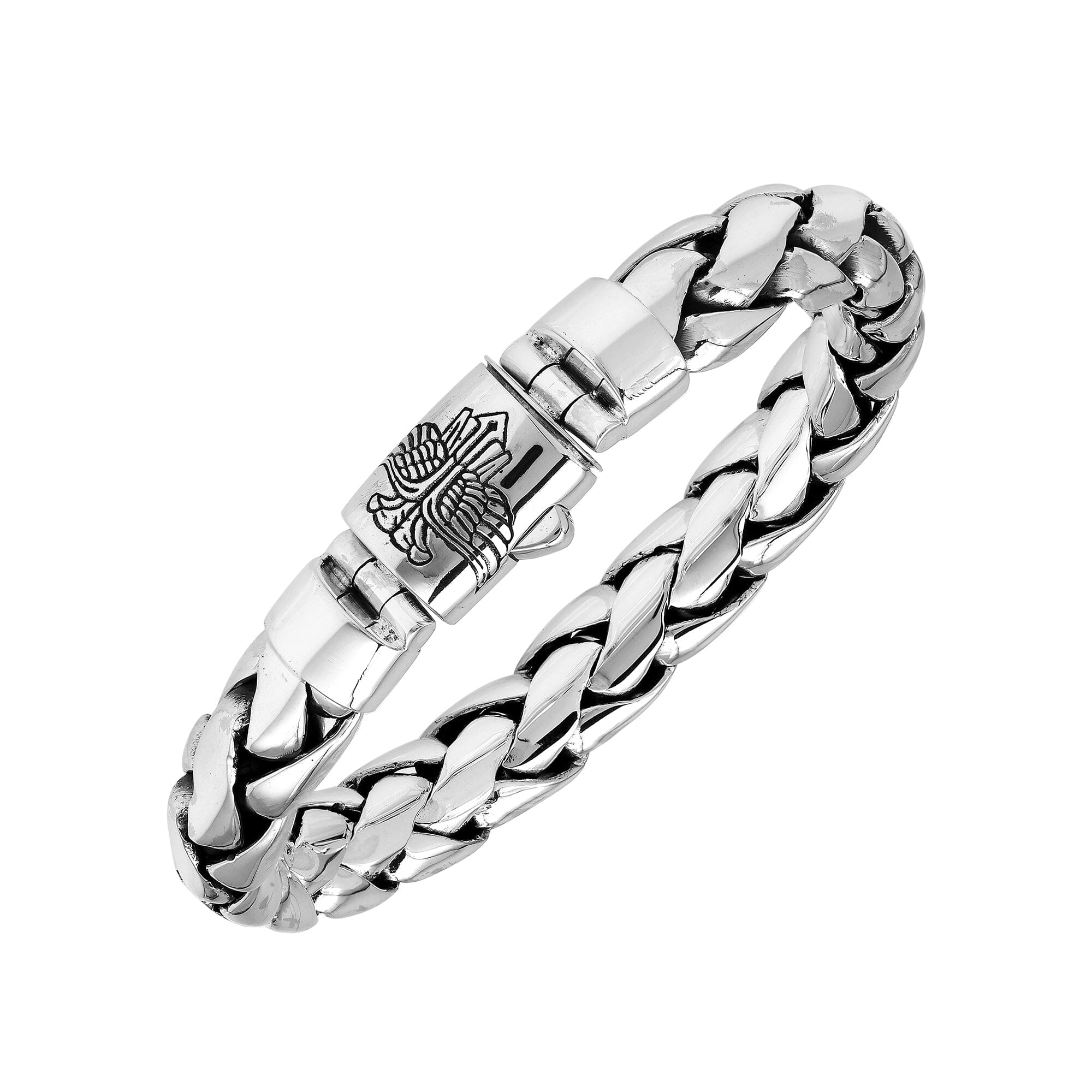 Wholesale sterling silver heavy chain bracelet featuring an 8×12 mm bold link structure, polished finish, and secure push-clasp closure designed for reliable bulk supply.