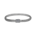 A wholesale sterling silver slim woven bracelet featuring a CVD Diamond-studded push clasp with polished and oxidized detailing, crafted for premium bulk jewelry collections demanding refined shine and durability.