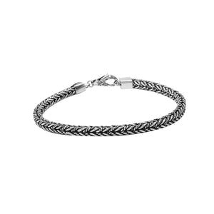 Sterling silver wheat chain bracelet with oxidized finish and hook clasp handcrafted in Bali.