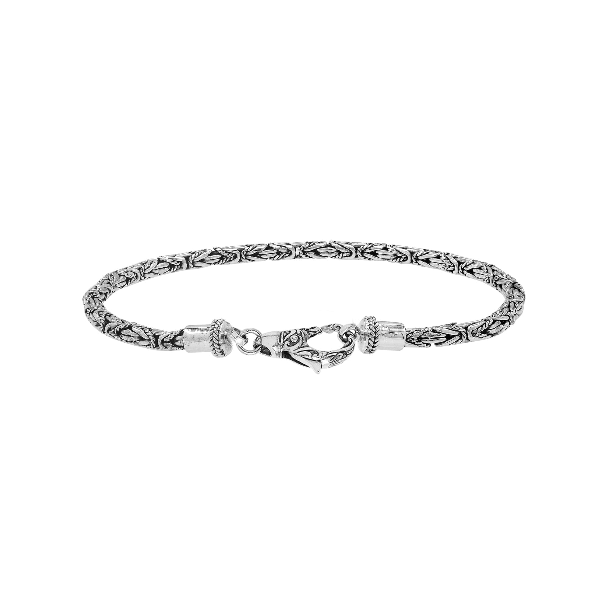 Wholesale sterling silver bracelet with Balinese wheat-link chain and detailed lobster clasp handcrafted in Bali.