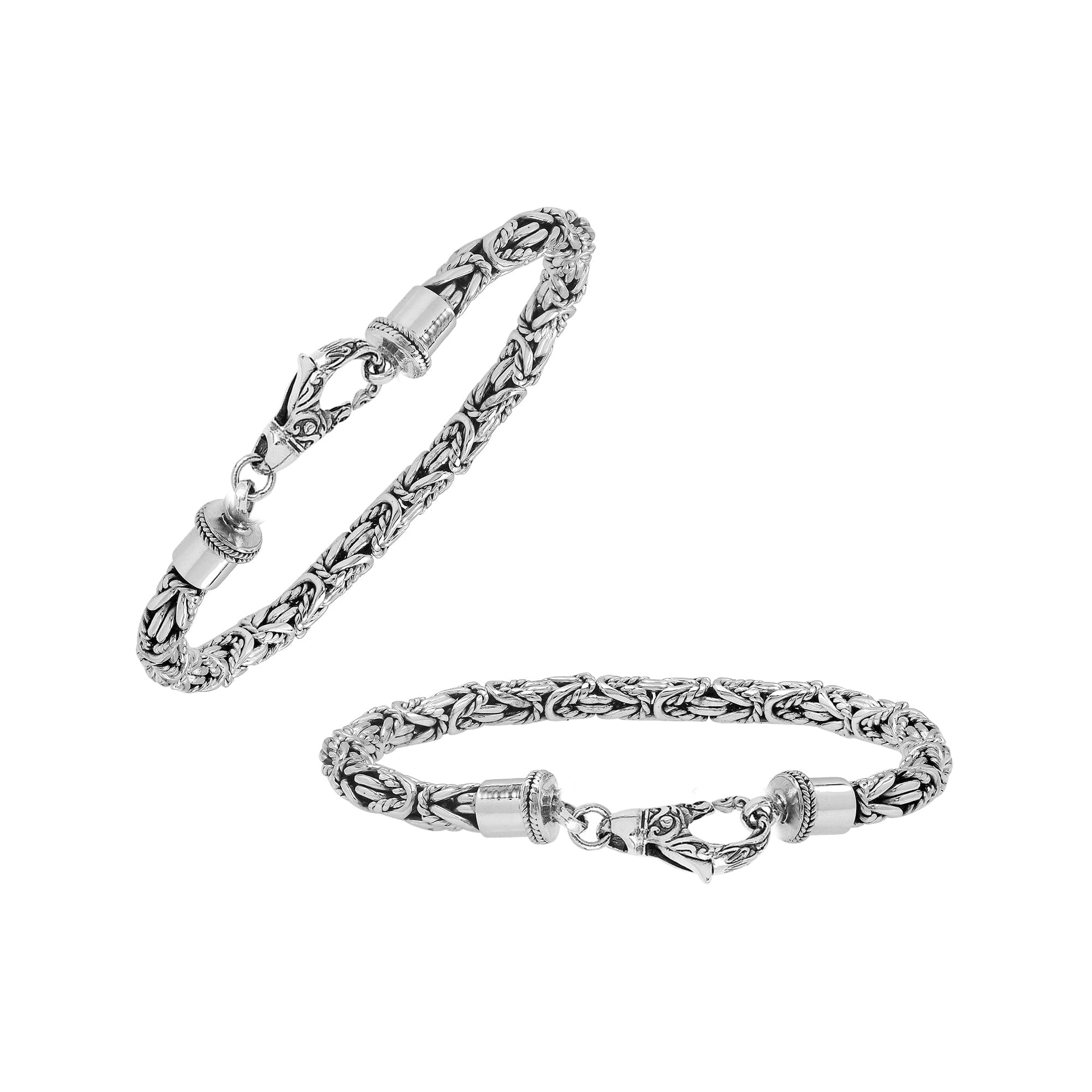 Wholesale sterling silver bracelet featuring Balinese woven wheat-link design with detailed lobster clasp handcrafted in Bali.