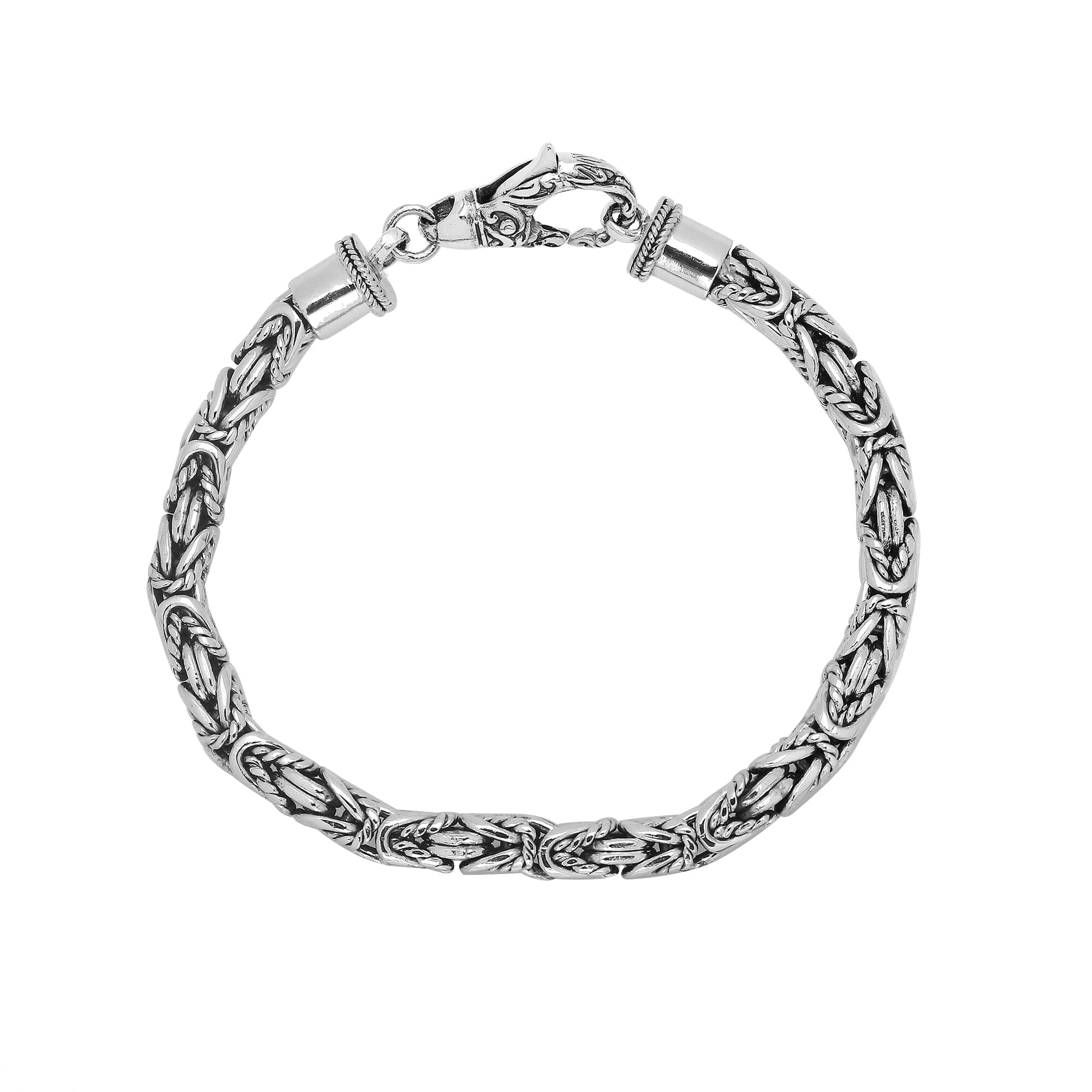 Wholesale sterling silver bracelet featuring Balinese woven wheat-link design with detailed lobster clasp handcrafted in Bali.
