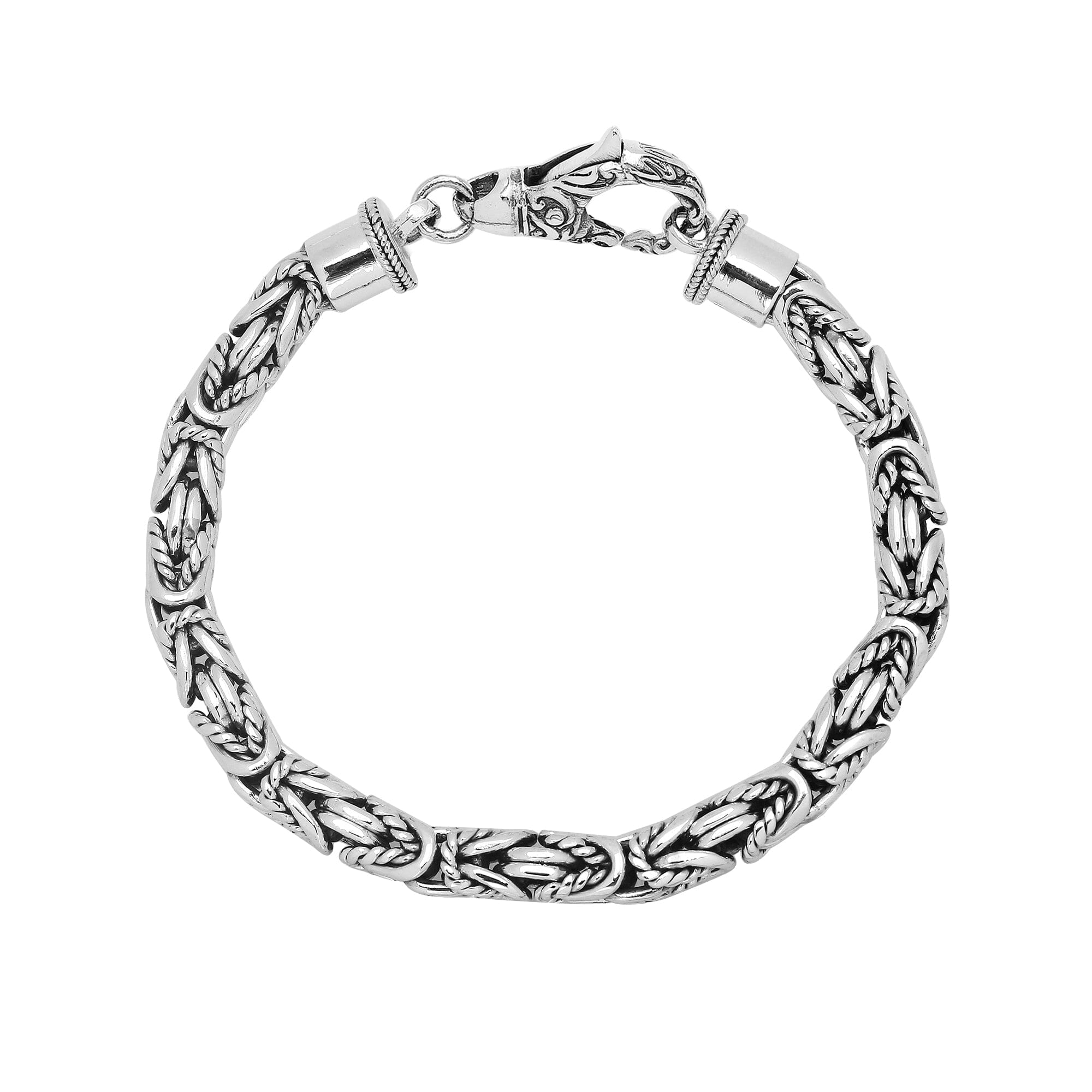 Wholesale sterling silver bracelet with Balinese woven wheat-link design and decorative lobster clasp handcrafted in Bali.