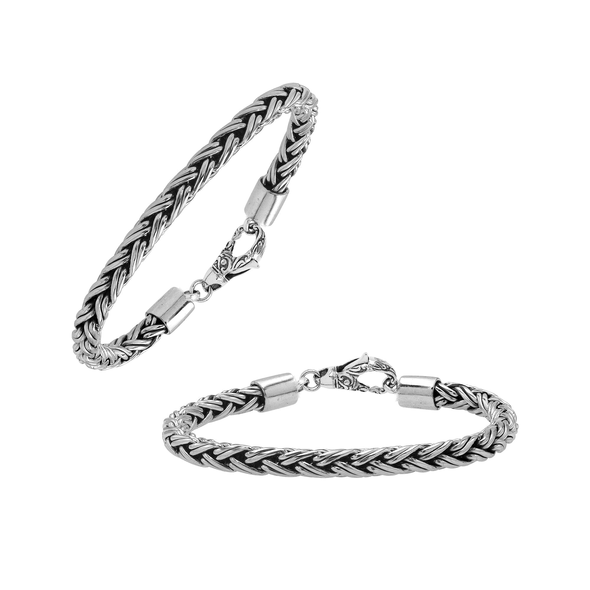 Sterling silver round wheat chain bracelet with oxidized finish and hook clasp handcrafted in Bali.