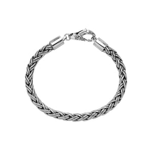Sterling silver round wheat chain bracelet with oxidized finish and hook clasp handcrafted in Bali.