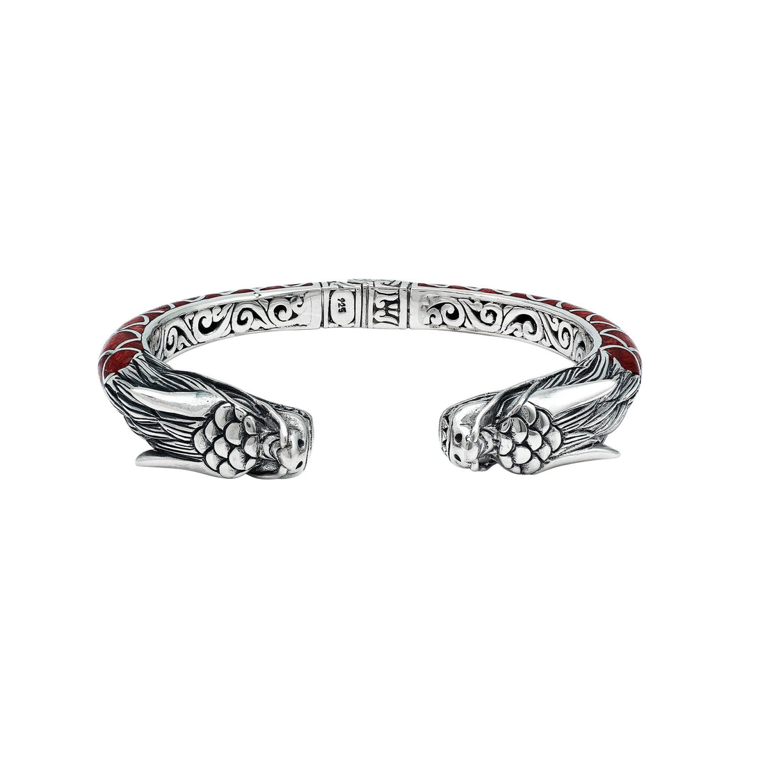 AB-6343-CR Sterling Silver Bangle With Coral Jewelry Bali Designs Inc 