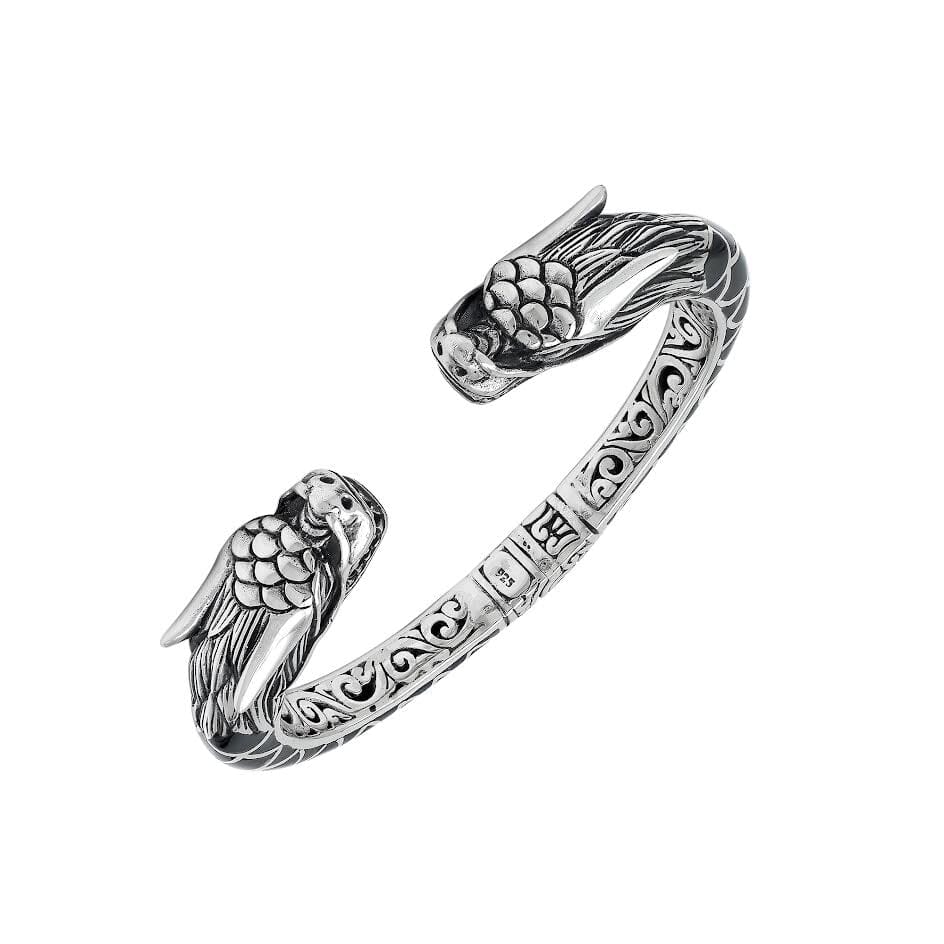 AB-6343-SHB Sterling Silver Bangle With Black Shell Jewelry Bali Designs Inc 