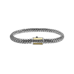 Sterling Silver & 18K Gold Bali Wheat Bracelet With Minimalist Dual-Tone Geometric Clasp And Handcrafted Balinese Weave
