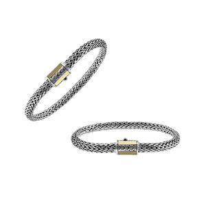 Sterling Silver & 18K Gold Bali Wheat Bracelet With Minimalist Dual-Tone Geometric Clasp And Handcrafted Balinese Weave