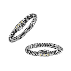 Sterling Silver & 18K Gold Bali Wheat Chain Bracelet With Swirl Pattern Dual-Tone Clasp And Handcrafted Balinese Detailing