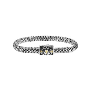 Sterling Silver & 18K Gold Bali Wheat Bracelet Featuring Swirl Engraved Dual-Tone Clasp And Detailed Balinese Artisan Weave
