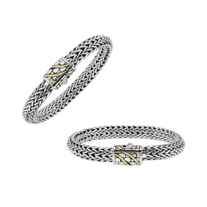 Sterling Silver & 18K Gold Bali Wheat Bracelet With Angled Wave Dual-Tone Clasp And Handcrafted Balinese Weave Detailing