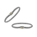 Sterling Silver & 18K Gold Bali Wheat Bracelet With Brick Pattern Dual-Tone Clasp And Angled Gold Inlay