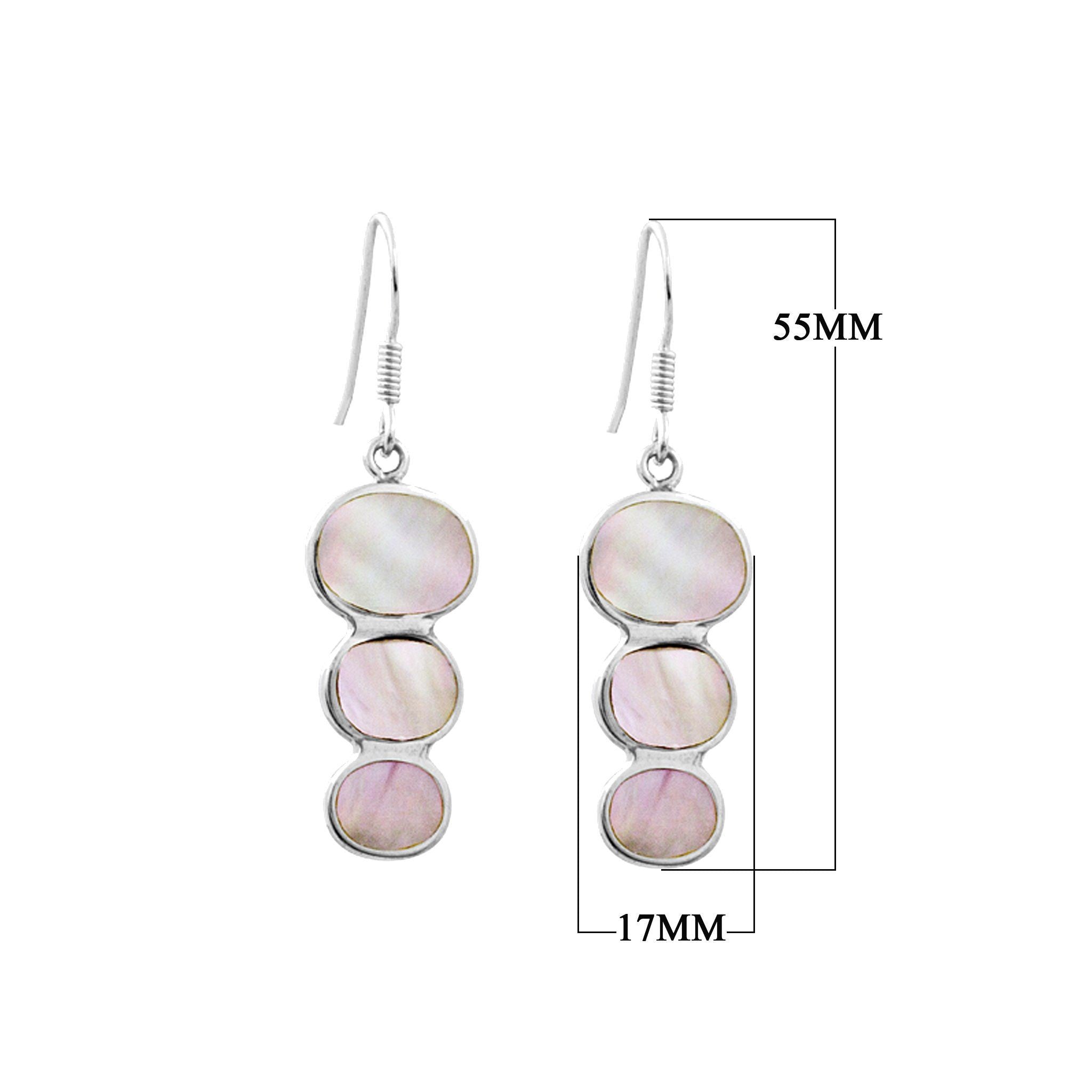 Wholesale sterling silver earrings with triple round mother of pearl inlays, handcrafted in Bali