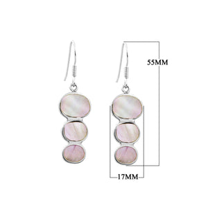 Wholesale sterling silver earrings with triple round mother of pearl inlays, handcrafted in Bali