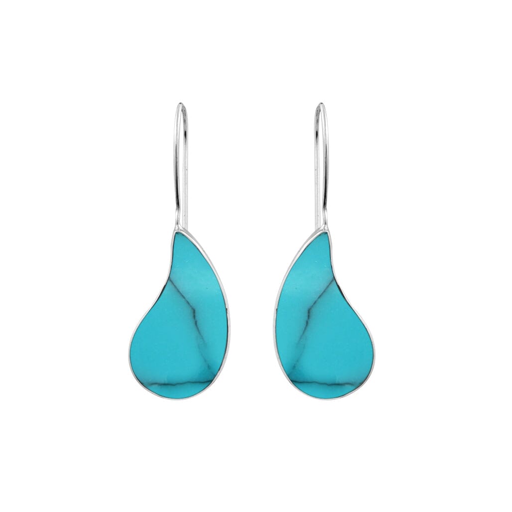 "Wholesale sterling silver teardrop earrings with turquoise inlay, handcrafted Bali jewelry available in bulk for retailers and resellers."
