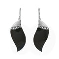 Sterling silver black shell wave earrings with dotted silver accent for wholesale jewelry buyers