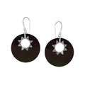 Sterling silver black shell round earrings with sunburst accent for wholesale jewelry buyers