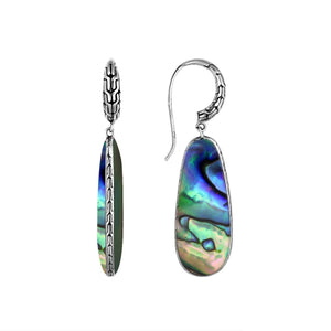 Sterling Silver Abalone Shell and Black Shell Drop Earrings featuring teardrop design with textured edges and mirror-polished shine for wholesale buyers