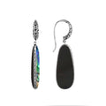 Sterling Silver Abalone Shell and Black Shell Drop Earrings featuring teardrop design with textured edges and mirror-polished shine for wholesale buyers