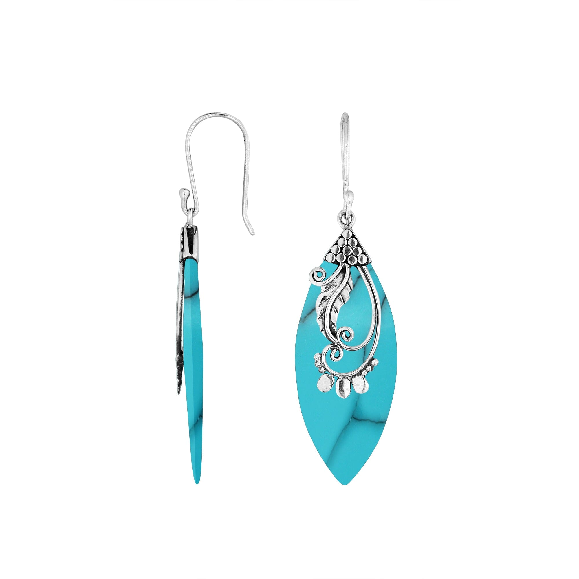 Sterling Silver Leaf Earrings With Turquoise Shell