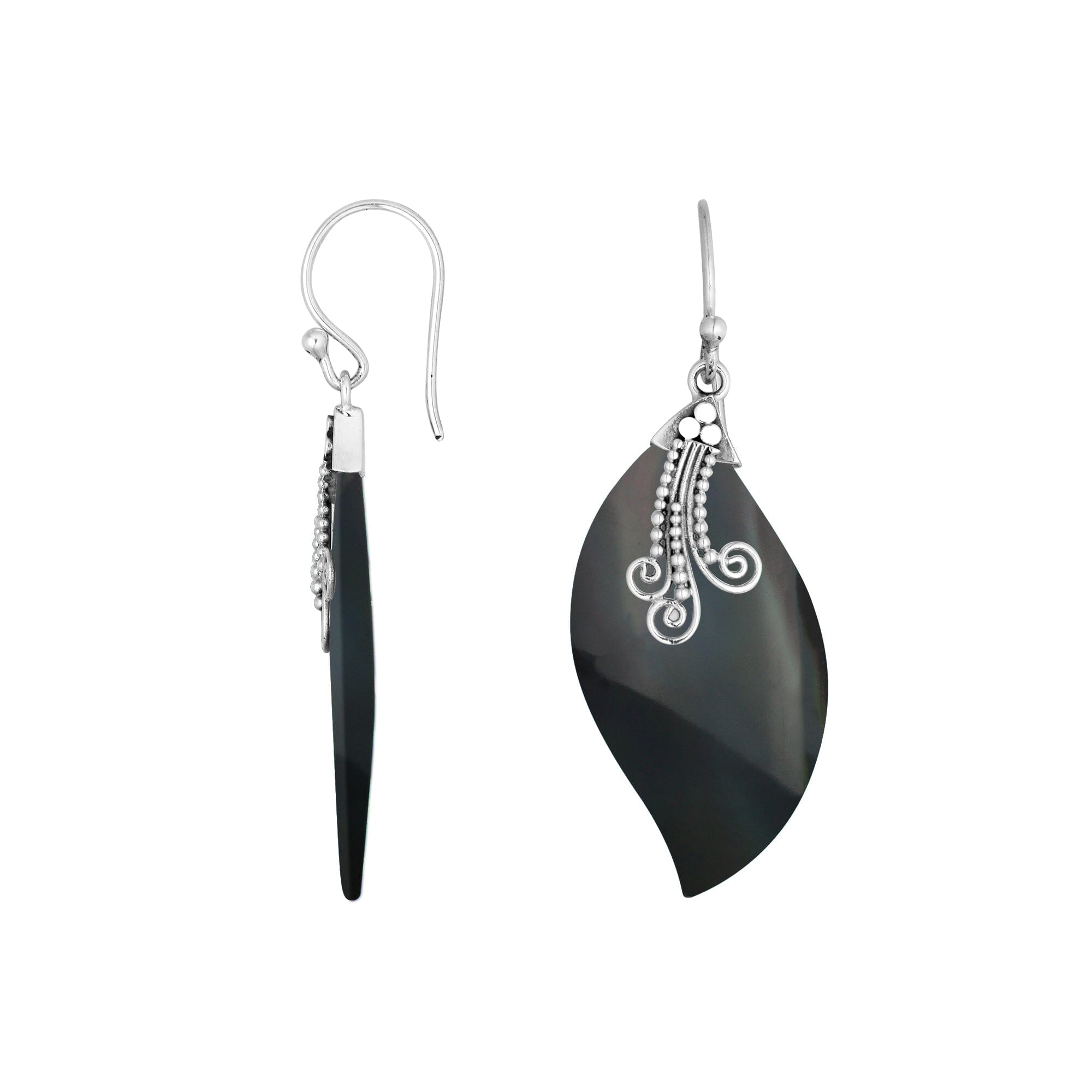 Black Shell Silver Wave Earrings With Earwire For Wholesale
