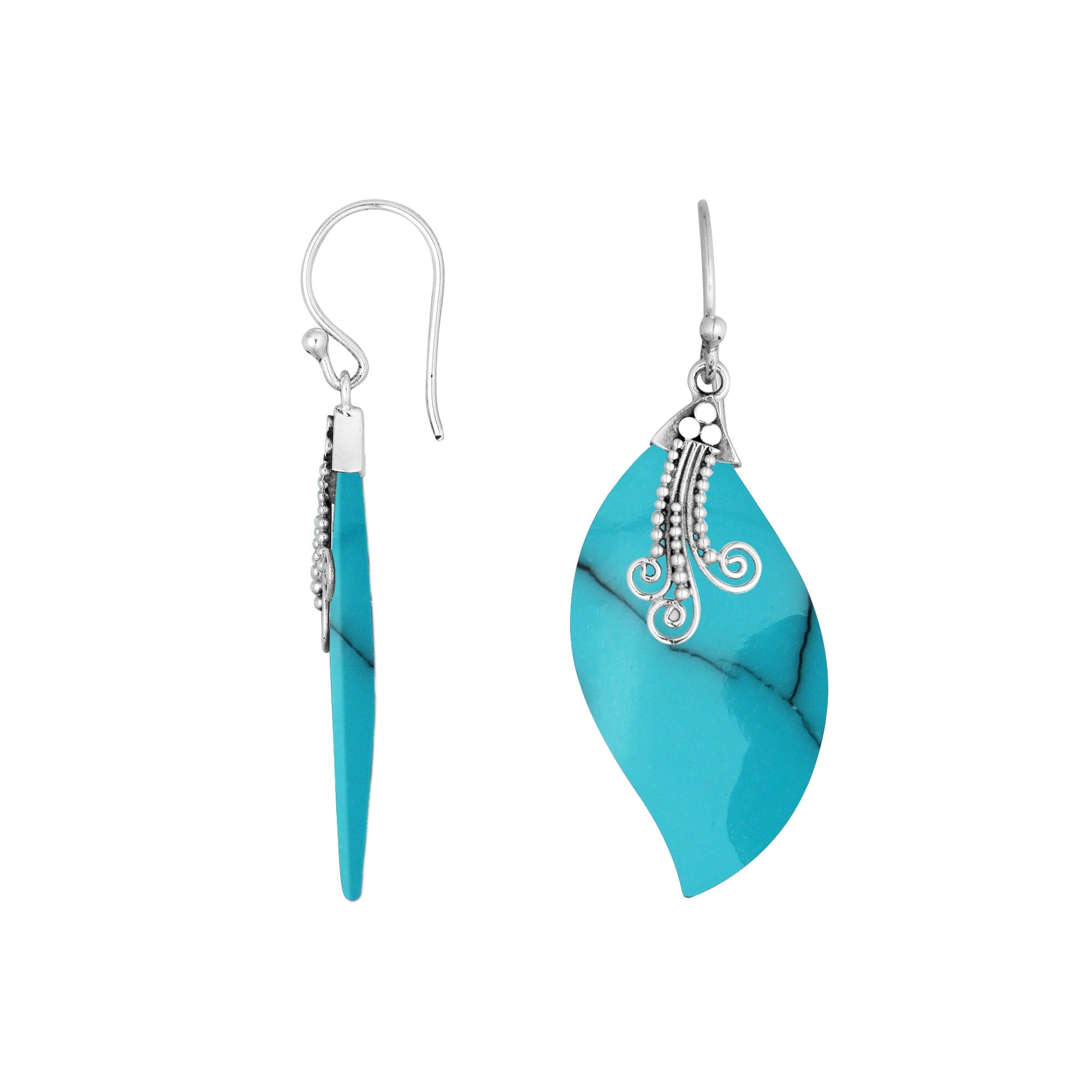 Sterling silver Turquoise Shell leaf drop earrings with earwire lock