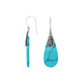 Turquoise Shell teardrop silver earrings with swirl pattern