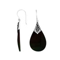 Black Shell teardrop silver earrings with ornate detailing