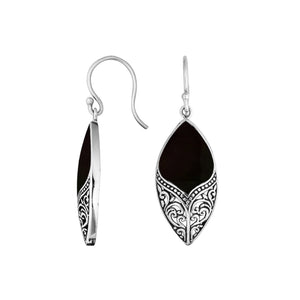 Sterling Silver Black Shell Marquise Drop Earrings With Earwire Lock