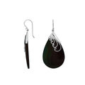 Silver Teardrop Earrings With Black Shell And Swirl Design